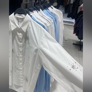 Zara white rhinestones Button-Up Shirt